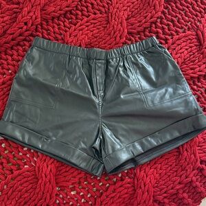 White BirchBlack Faux Leather Women Shorts